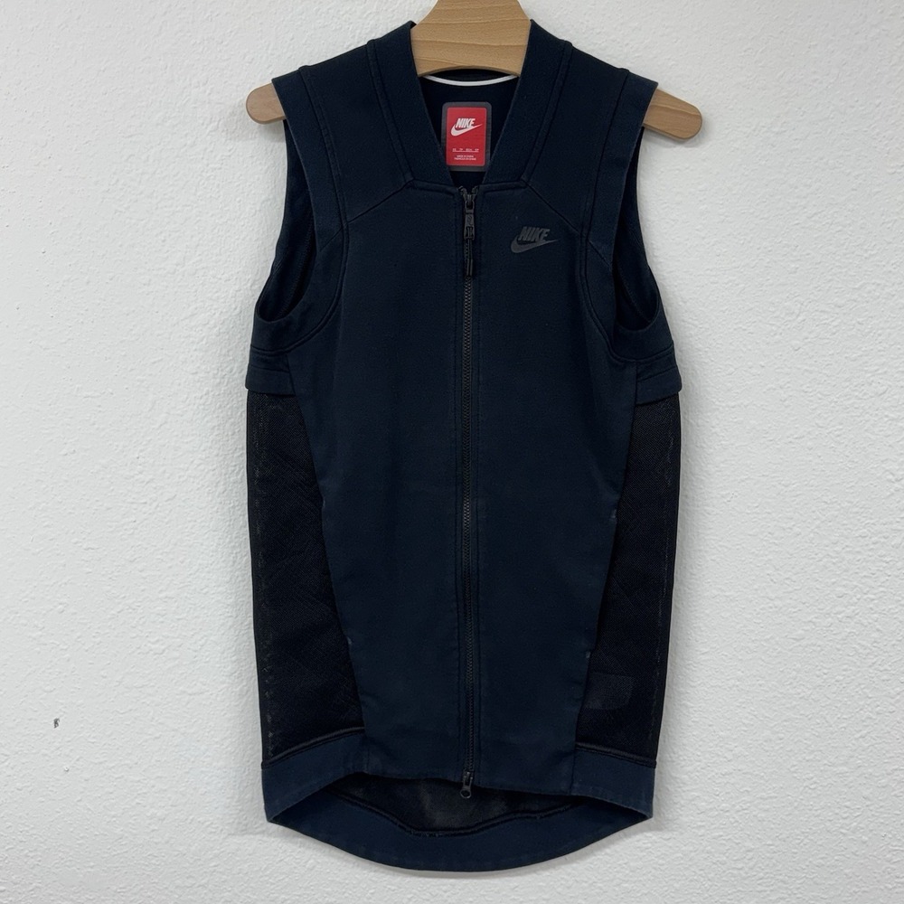 Nike Women's Tech Fleece Cocoon Mesh Full Zip Vest XS Blue Sleeveless Longline